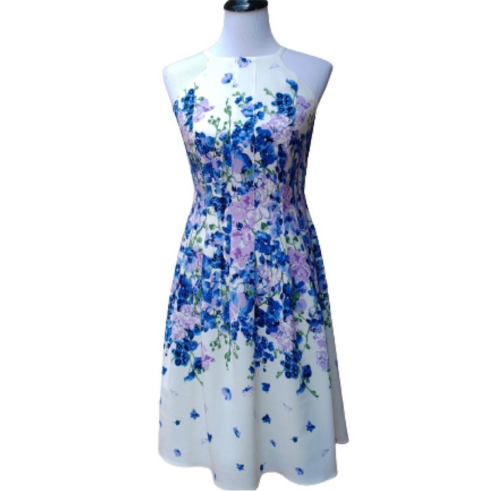 Adrianna Papell Floral Print Dress  Purple Blue White, Women's Size 10